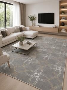 Covor Anny 33040-162, Marime 78 x 150 cm, Bej, Crem, Gri, Inaltime Fir 7 mm, Antialergic, Polipropilena, Living, Dormitor, Sufragerie, Birou 78 x 150