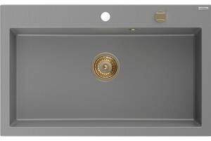 Mexen Elix, chiuvetă granit cu 1 vas 800 x 500 mm, gri, sifon auriu, 6527801005-71-G