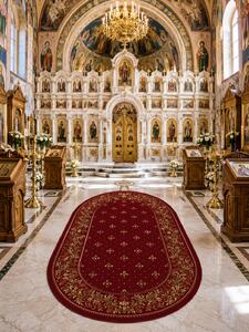 Covor Oval Bisericesc Lotos 15066-210, Marime 150 x 230 cm, Grena, Rosu, Inaltime Fir 8 mm, Antialergic, Polipropilena, Manastire, Biserica, Altar