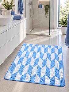 Covoras Antiderapant pentru Baie si Piscina Blue Braid V24007D, 65 × 80 cm, Absorbant, tip Burete, PVC, Albastru / Alb Blue Braid