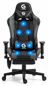 Scaun gaming, Masaj in 7 puncte, Cotiere 3D, Rabatare 90-180 grade, Sezut benzi elastice sustinere suplimentara, Suport picioare, PU, Negru/Gri