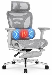 ErgoForma Relax 6D MU500 — Scaun ergonomic cu Masaj lombar și Încălzire, Spătar reglabil pe înălțime în 5 trepte, Cotiere 6D rabatabile, Tetieră 3D, Șezut culisant, Înclinare 135°, Suport pentru picioare, Mesh, Gri