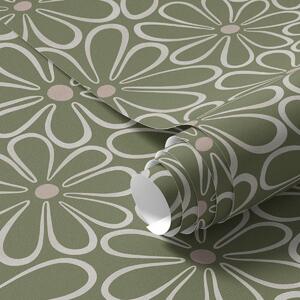 Tapet Flori mari conturate pe un fundal verde, Tapet flori, a01234 : Uwalls.ro