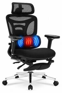 ErgoForma Relax Soft 6D MU500 — Scaun ergonomic cu Masaj lombar și Încălzire, Spătar reglabil pe înălțime în 5 trepte, Cotiere 6D rabatabilă, Tetieră 3D, Șezut cu spumă, culisant, Înclinare 135°, Suport pentru picioare, Mesh, Negru
