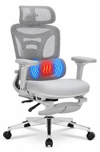 ErgoForma Relax Soft 6D MU500 — Scaun ergonomic cu Masaj lombar și Încălzire, Spătar reglabil pe înălțime în 5 trepte, Cotiere 6D rabatabilă, Tetieră 3D, Șezut cu spumă, culisant, Înclinare 135°, Suport pentru picioare, Mesh, Gri