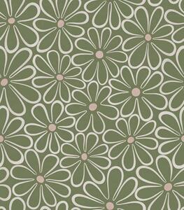 Tapet Flori mari conturate pe un fundal verde, Tapet flori, a01234 : Uwalls.ro
