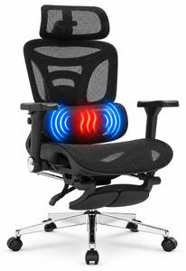 ErgoForma Relax 5D MU500 — Scaun ergonomic cu Masaj lombar și Încălzire, Spătar reglabil pe înălțime în 5 trepte, Cotiere 5D, Tetieră 3D, Șezut culisant, Înclinare 135°, Suport pentru picioare, Mesh, Negru