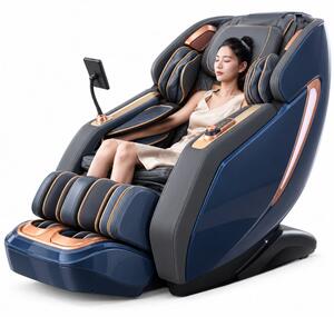 Fotoliu de masaj MAXIMUS, AI voce, Incalzire, Bluetooth, Display, Ecran tactil, Controler rapid cotiera, Zero Gravity, 2 Boxe, Moduri Automate, Suport Picioare extensibil, Piele Ecologica Premium, Albastru