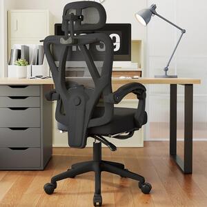RESIGILAT- Scaun ergonomic cu suport lombar 4D, tetieră reglabilă 4D, pivotant 360°, suport pentru picioare, Negru