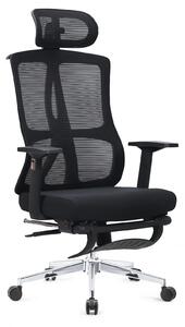 RESIGILAT- Scaun ergonomic, spatar Mesh, sezut textil, tetiera reglabila inaltime, suport picioare, baza metalica, inaltime reglabila, Negru