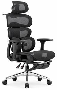 VERTEX PRO – Scaun Ergonomic, Tetieră 4D, Spătar Reglabil pe Înălțime 5 Trepte, Suport Lombar Multipunct, Cotiere 3D, Șezut Mesh Translatabil 5 cm, Recliner 135°, Suport Picioare, Negru