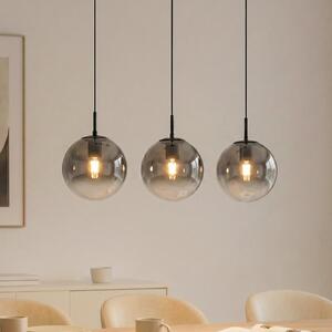 Lucande Lampa suspendată Veloura, 3 becuri, 84 cm, sticlă, lemn, reglabil, Gri, Camera de zi / sufragerie, Sticlă, Design