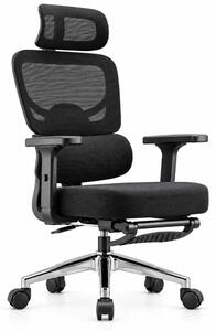 VARENO-H – Scaun ergonomic cu tetieră 4D, șezut culisant, suport lombar, cotiere 3D, reclinare 135°, suport pentru picioare, Negru
