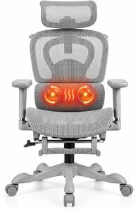 AERION-HM – Scaun ergonomic cu Masaj și Încălzire Lombară, Tetieră 3D, Cotiere 4D, Șezut Glisant, Spătar Reglabil și Suport Picioare, Full Mesh, Gri