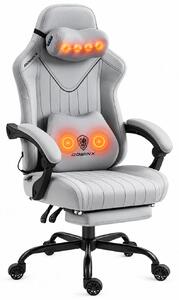 DOWINX 66D59A - Scaun Gaming Ergonomic cu Masaj Shiatsu Cervical cu Încalzire, Masaj lombar, Șezut cu arcuri, Reclinare 90°–145°, Suport picioare, Material respirabil, Gri