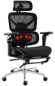 DOWINX SS919 – Scaun ergonomic cu Masaj, Incălzire, Suport lombar reglabil 4 niveluri, Tetieră 4D, Cotiere 5D, Recliner 90°–135°, Suport picioare, Mesh, Bază metalică, Negru