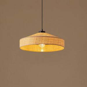 Lindby Lampă suspendată Haldor, ratan, culoare naturală, Ø 40 cm, reglabil, Bej, Camera de zi / sufragerie, Lemn, Scandinavă