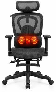 AERION-HM – Scaun ergonomic cu Masaj și Încălzire Lombară, Tetieră 3D, Cotiere 4D, Șezut Glisant, Spătar Reglabil și Suport Picioare, Full Mesh, Negru