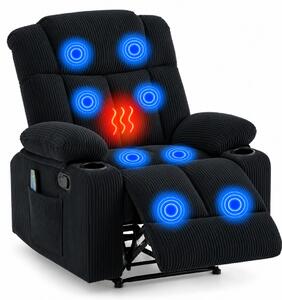 Fotoliu Masaj, Încălzire, Rabatabil, Șezut cu Arcuri Metalice, Suport pentru picioare extensibil, Telecomandă, Suport pahare, Buzunare laterale, Textil, Negru