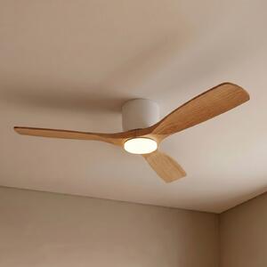 Lucande Ventilator de tavan inteligent cu LED Moneno, alb/lemn, Tuya, reglabil, Lemn, Camera de zi / sufragerie, Metal, Modern