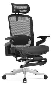 Scaun ergonomic premium Camila-H-MF, masaj lombar, șezut glisant, tetieră 4D, cotiere 6D, reclinare 145°, suport picioare, Full Mesh, bază aluminiu, Negru