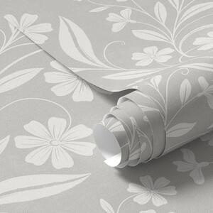 Tapet Flori albe și viță de vie pe un fundal gri deschis, Tapet flori, a01242v2 : Uwalls.ro