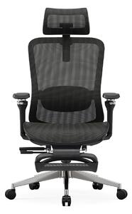 Scaun ergonomic premium Lita-H-M, masaj lombar electric, șezut glisant, tetieră 2D, cotiere 5D, reclinare 125°, suport picioare, bază metalică, Full Mesh, Negru
