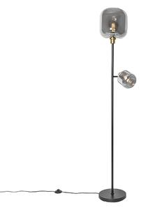 Lampa de podea neagră cu auriu cu sticlă fumurie cu 2 lumini - Zuzanna