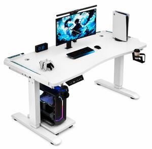 KRYON GT15 – Birou Gaming Electric, 2 Motoare, Reglare 67–112 cm, RGB, Încărcare Wireless, Memorie 3 Poziții, Blat Carbon, 120 kg, 120x60 cm, Alb