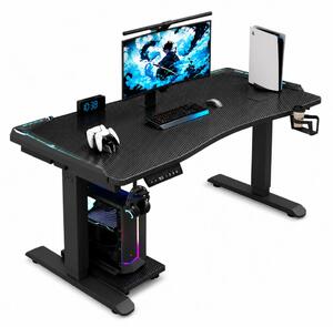 KRYON GT15 – Birou Gaming Electric, 2 Motoare, Reglare 67–112 cm, RGB, Încărcare Wireless, Memorie 3 Poziții, Blat Carbon, 120 kg, 120x60 cm, Negru