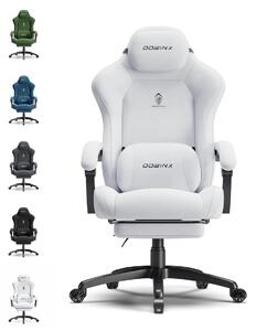DOWINX – Scaun Gaming, Suport Lombar cu Masaj, Șezut cu Arcuri Metalice și Spumă, Rabatabil 90°-160°, Suport picioare, Rezistent 160 kg, Alb