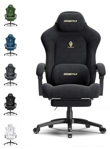 DOWINX – Scaun Gaming, Suport Lombar cu Masaj, Șezut cu Arcuri Metalice și Spumă, Rabatabil 90°-160°, Suport picioare, Rezistent 160 kg, material textil, Negru