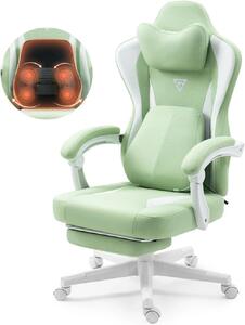 RESIGILAT- ErgoRelax Pro JD– Scaun Gaming Ergonomic, Masaj Lombar si Incalzire, Spătar Rabatabil 155°, Suport picioare, Material textil, Verde/Alb