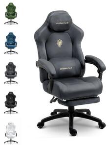 DOWINX – Scaun Gaming, Suport Lombar cu Masaj, Șezut cu Arcuri Metalice și Spumă, Rabatabil 90°-160°, Suport picioare, Rezistent 160 kg, material textil, Gri Inchis