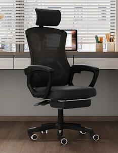 RESIGILAT- Scaun ergonomic cu suport lombar, pivotant 360°, tetieră reglabilă, suport pentru picioare, Mesh, Negru