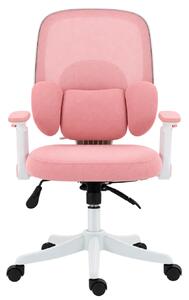 LUMBARIS 871– Scaun Ergonomic cu Suport Lombar Triplu Ajustabil, Cotiere Reglabile, Spătar Mesh, Înclinare 90°–135°, Roz/Alb