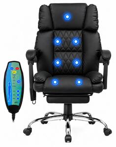 PRESTIGE CONFORT OC-514 – Scaun directorial cu Masaj în 7 puncte, Telecomandă, mecanism multifuncțional, reglare pe înălțime, suport pentru picioare, bază cromată, tapițerie PU, Negru