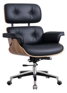 EXECUTIVE PRESTIGE – Scaun Directorial Ergonomic Premium, cu Piele PU, Furnir din Lemn Nuc, Bază din Aluminiu, Reglaj pe Înălțime și Funcție de Înclinare, Negru