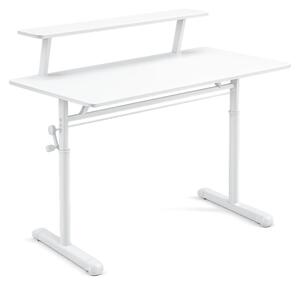 ERGOLEV WX-007 – Birou Reglabil Manual cu Înălțime Ajustabilă 65–90 cm, Blat Monobloc din PAL de Înaltă Densitate 15 mm, Cadru Metalic din Oțel, Raft Superior Integrat, 100x60 cm, Alb