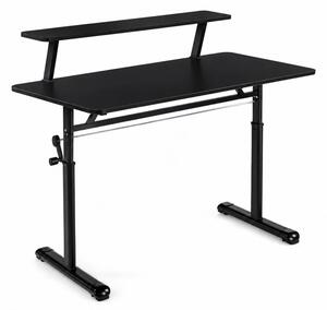 ERGOLEV WX-007 – Birou Reglabil Manual cu Înălțime Ajustabilă 65–90 cm, Blat Monobloc din PAL de Înaltă Densitate 15 mm, Cadru Metalic din Oțel, Raft Superior Integrat, 120x60 cm, Negru