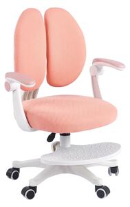 Scaun ergonomic pentru copii, spatar reglabil, suport picioare reglabil, rotativ, Roz