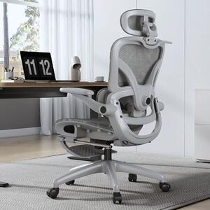 ErgoVision Pro – Scaun Ergonomic, Suport Lombar Reglabil, Umeras, Cotiere Rabatabile, Suport pentru Picioare, Mesh, Gri