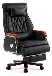 EXECUTIVE PRIME 8206B – Scaun directorial din piele naturala si lemn , Masaj in 9 puncte si Incalzire, rezistent 150 kg, Negru
