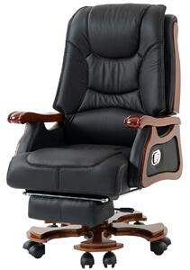 EXECUTIVE COMFORT 8007 – Scaun directorial din piele naturala si lemn masiv, Masaj in 9 puncte si Incalzire, rezistent 150 kg, Negru