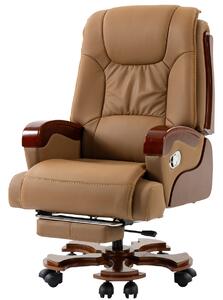 EXECUTIVE SIGNATURE 8033 – Scaun directorial din piele naturala si lemn masiv, Masaj in 9 puncte si Incalzire, rezistent 150 kg, Khaki
