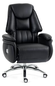PRESIDENT BLACK 999 – Scaun Executiv Premium din Piele Naturală, Reclinabil electric, 2 Motoare, Suport pentru Picioare, Negru
