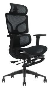 VERTEX PRO – Scaun Ergonomic Premium, Suport Lombar Dublu cu arc și reglaj al tensiunii, Cotiere 3D, Tetieră reglabilă, Șezut Glisant, Suport pentru picioare extensibil, Negru