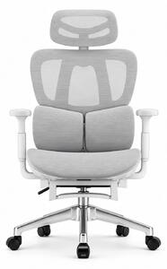 MILANO E06 Executive – Scaun Ergonomic cu Suport Lombar Reglabil în 2 Trepte, Tetieră Reglabilă, Cotiere 3D, Reclinare 135°, Suport pentru Picioare și Bază Metalică, Mesh, Gri