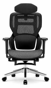 MONZA E16 Executive – Scaun Ergonomic Premium, Reglaje Avansate, Suport Lombar Reglabil pe Înălțime, Tetieră Reglabilă, Cotiere 3D, Șezut Extensibil, Reclinare 135°, Suport pentru Picioare și Bază Metalică, Mesh, Negru