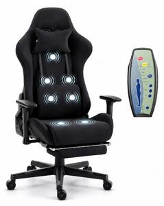 Scaun Gaming cu Masaj 7 Puncte și Încălzire, Telecomanda, Cotiere 3D, Reclinare 180°, Suport Picioare, Catifea, Negru